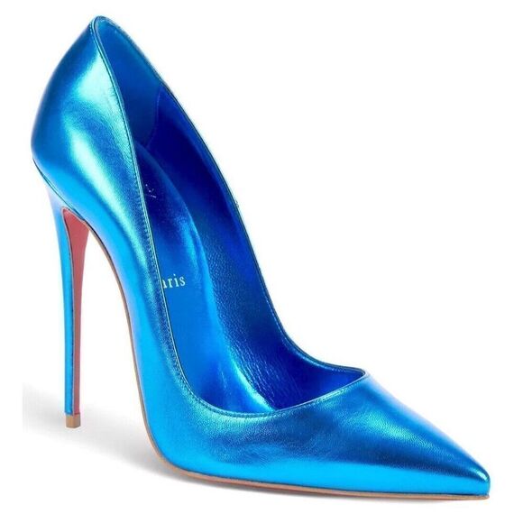 Christian Louboutin So Kate 120 pointed toe Metallic Blue pumps Heels 37 EU - Picture 1 of 11